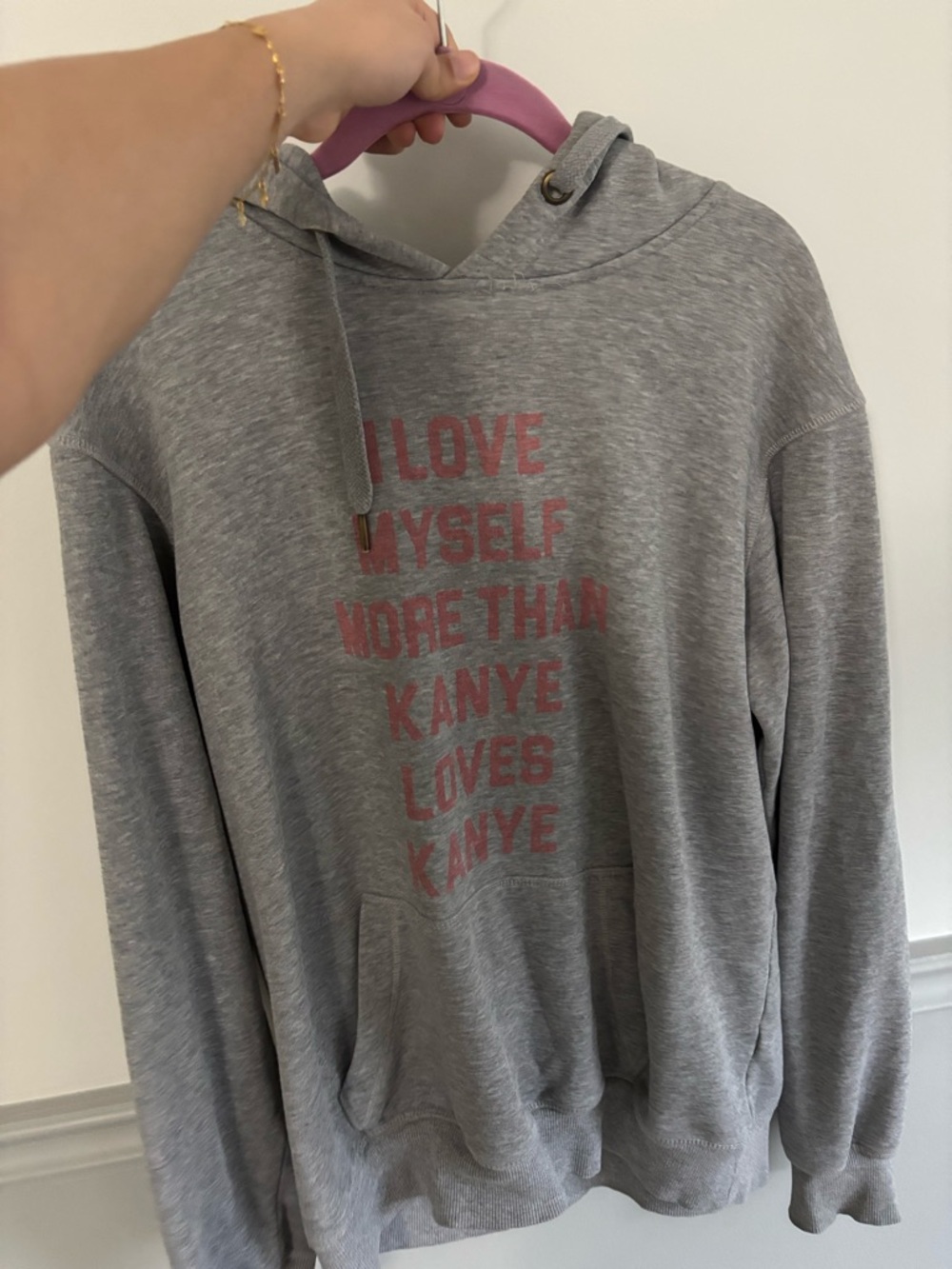 Grey Graphic Hoodie with Pink Text